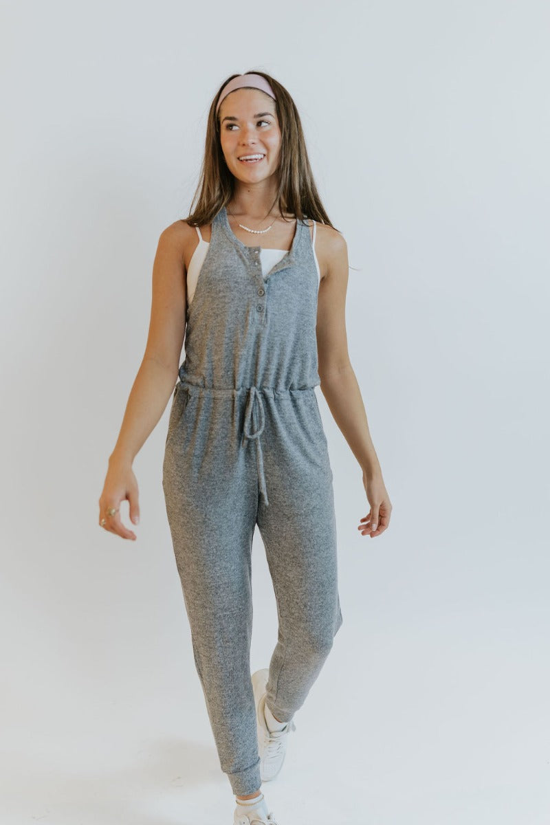 Tell Me More Jumpsuit Grey Jumpsuit Lizard Thicket