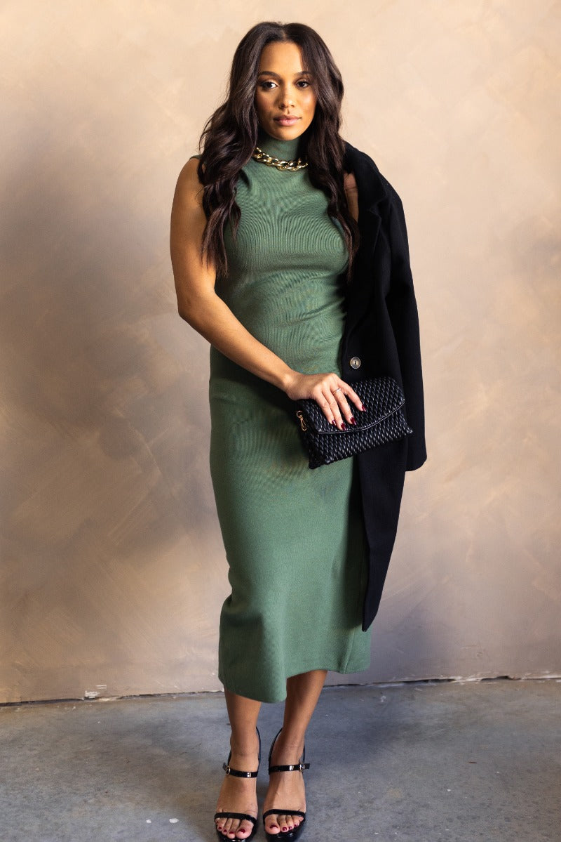 Mariana Green Sleeveless Mock Neck Midi Dress - Lizard Thicket Mariana Green Sleeveless Mock Neck Midi Dress - Lizard Thicket