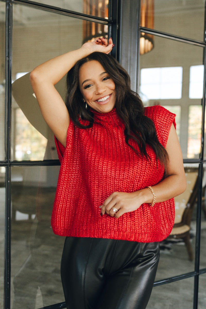 Myla Red Cable Knit Sleeveless Sweater Lizard Thicket