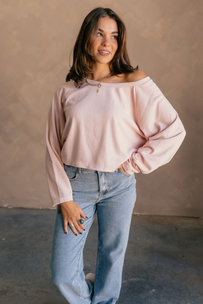 Charlotte Light Pink Raglan Sweatshirt - Lizard Thicket