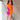 Full body front view of model wearing the Always A Dreamer Dress that has orange and fuchsia textured fabric with a color block pattern, knee length, a round neckline, and a sleeveless design.