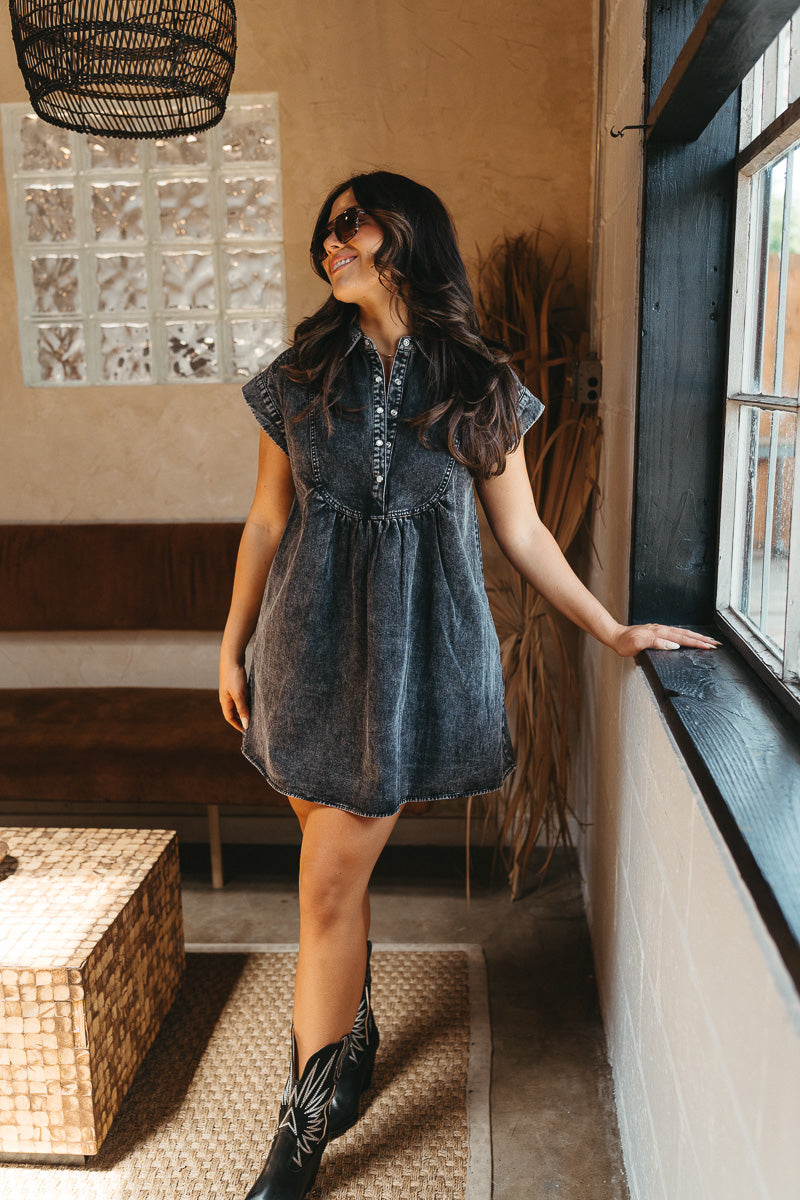 black acid wash denim dress Calla Black Denim Dress XS