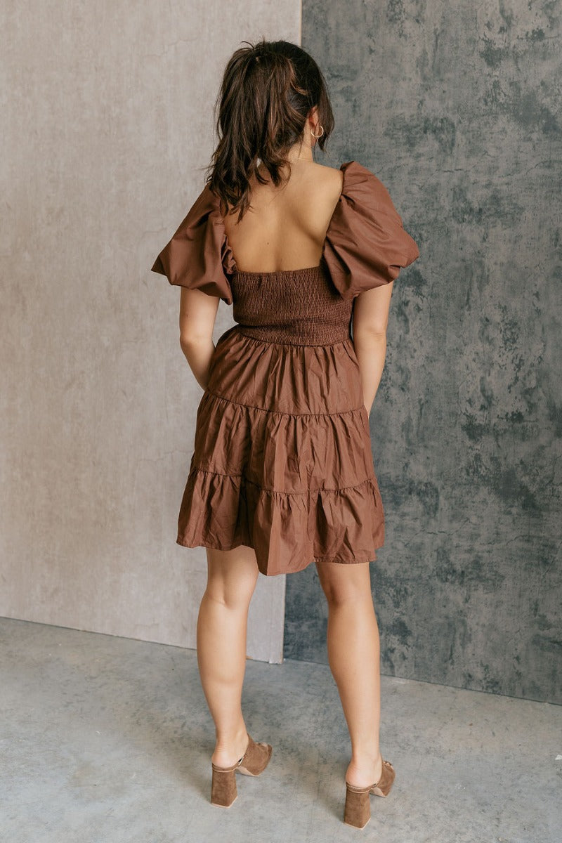 Willow Brown Puff Sleeve Mini Dress - Lizard Thicket Willow Brown Puff Sleeve Mini Dress - Lizard Thicket
