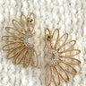Close up image of the Wonderful World Earrings, that feature post backs with half gold flowers and clear stones.