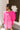 Back view of the Summer Chapter Top that features a hot pink colored material, a collared neckline, an oversized half sleeve, and a button down front.
