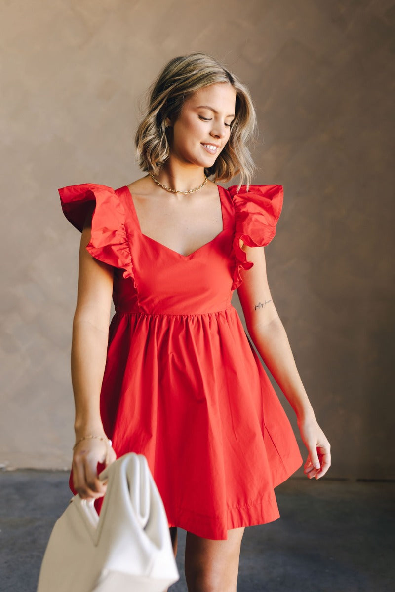 Ava Red Ruffle Open Back Mini Dress - Lizard Thicket
