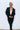 Frontal view of the The Always The Optimist Crop Blazer that features black fabric, an open front with a collar and lapel, a long sleeve with feather trim, and a cropped fit