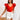 Frontal view of the Game-On Bodysuit that features a red ribbed material, a V neckline, a ruffled short sleeve, and a thong bottom with a snap closure.