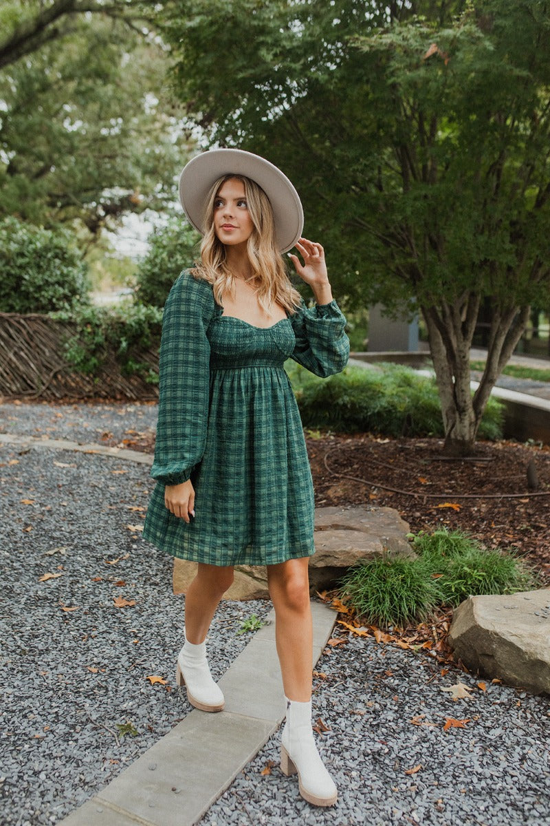 plaid green dress Green Plaid Mini Dress - Holiday Dresses