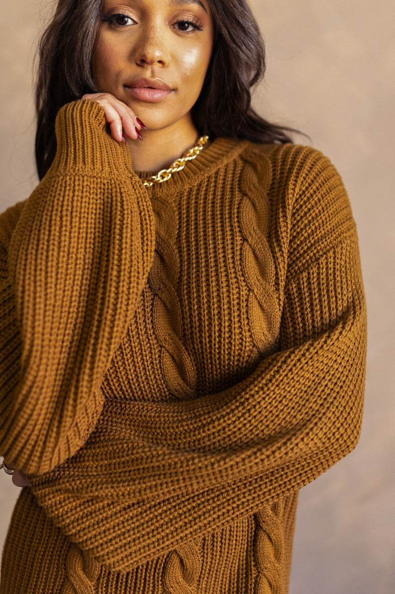 Adley Brown Cable Knit Sweater Dress Lizard Thicket