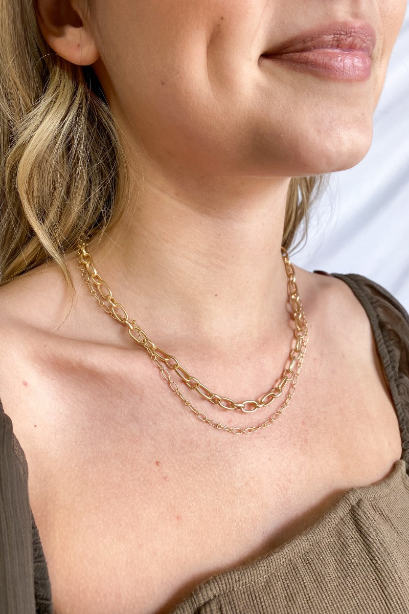 Matt Gold Chain Gold Layered Link Necklace for Effortless Everyday Style - Lizard Thicket