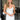 Front view of model wearing the Ice Queen Dress that has white fabric with a metallic silver floral pattern, a strapless neckline with pleated ruffle detailing, a lining, and a back zipper closure
