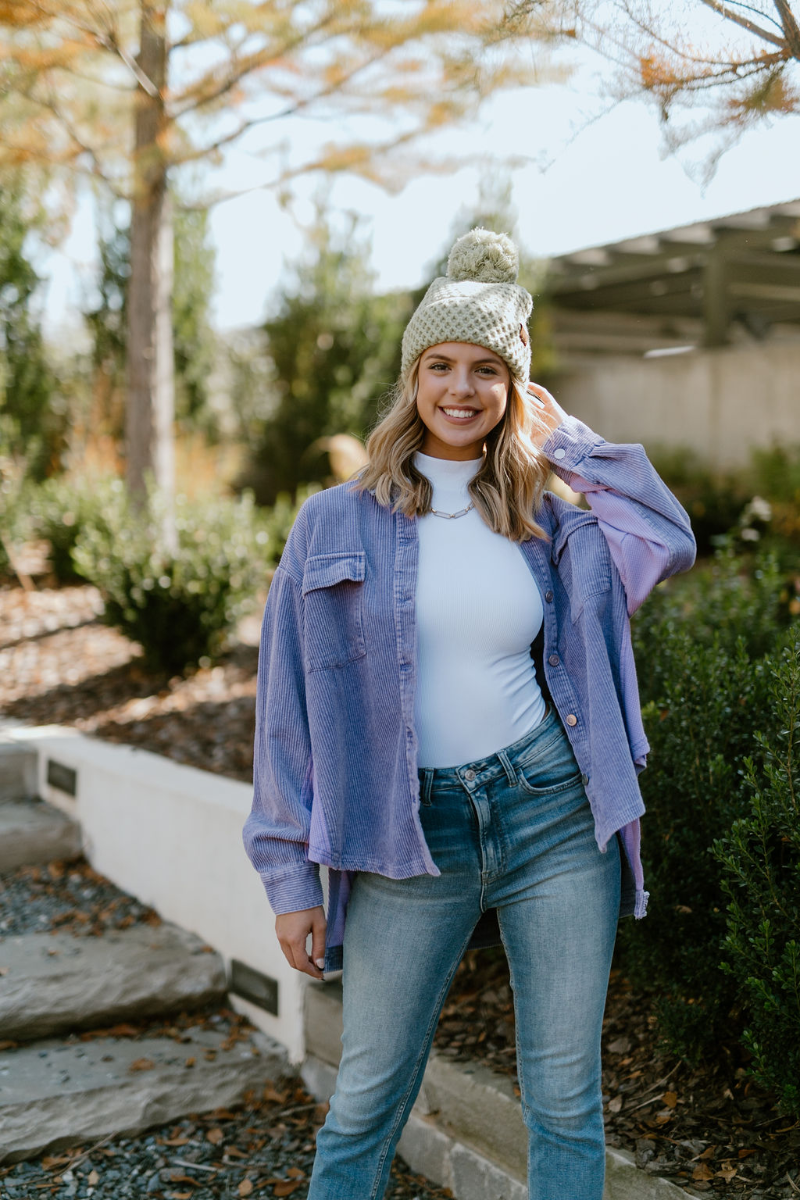 Purple Corduroy Shacket with Waffle Knit Detail - Lizard Thicket