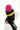 Side view of model wearing the Stay Cozy Beanie in Black, that features black sherpa fabric, yellow trim, and a pink pom pom.